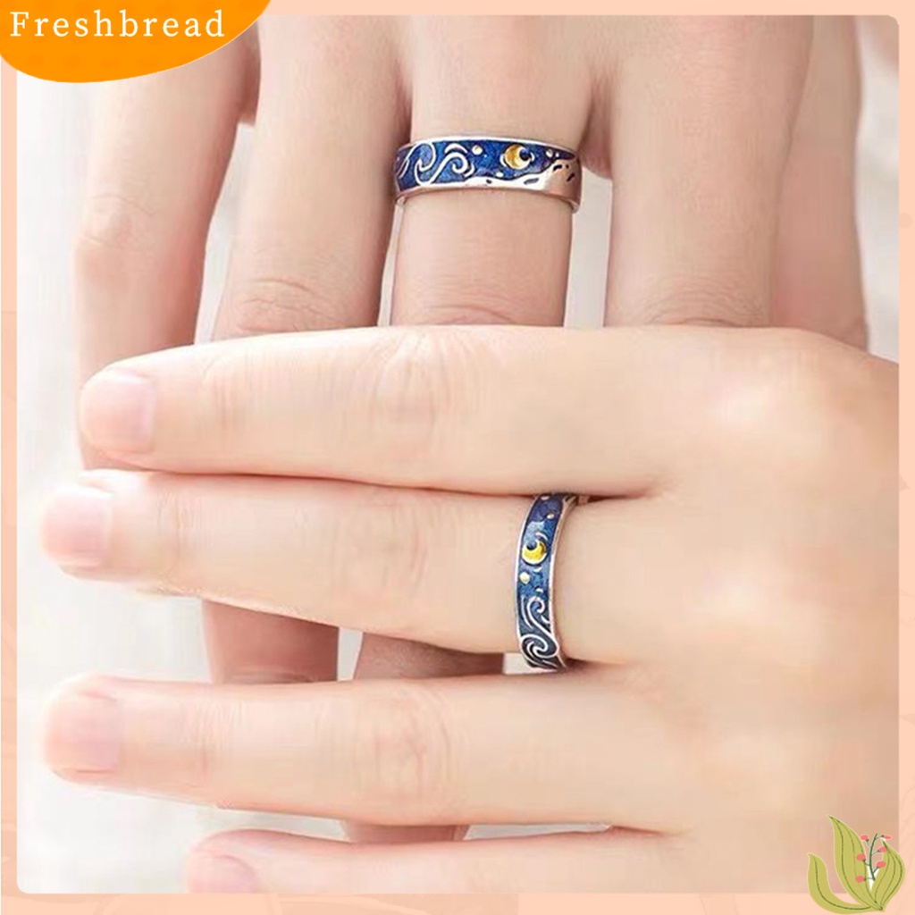 &lt; Freshbread &gt; 1Pc Cincin Kekasih Gaya Sederhana Berlapis Perak Geometris Desain Pembukaan Yang Dapat Disesuaikan Berdandan Hadiah Anniversary Pria Wanita Langit Berbintang Cincin Jari