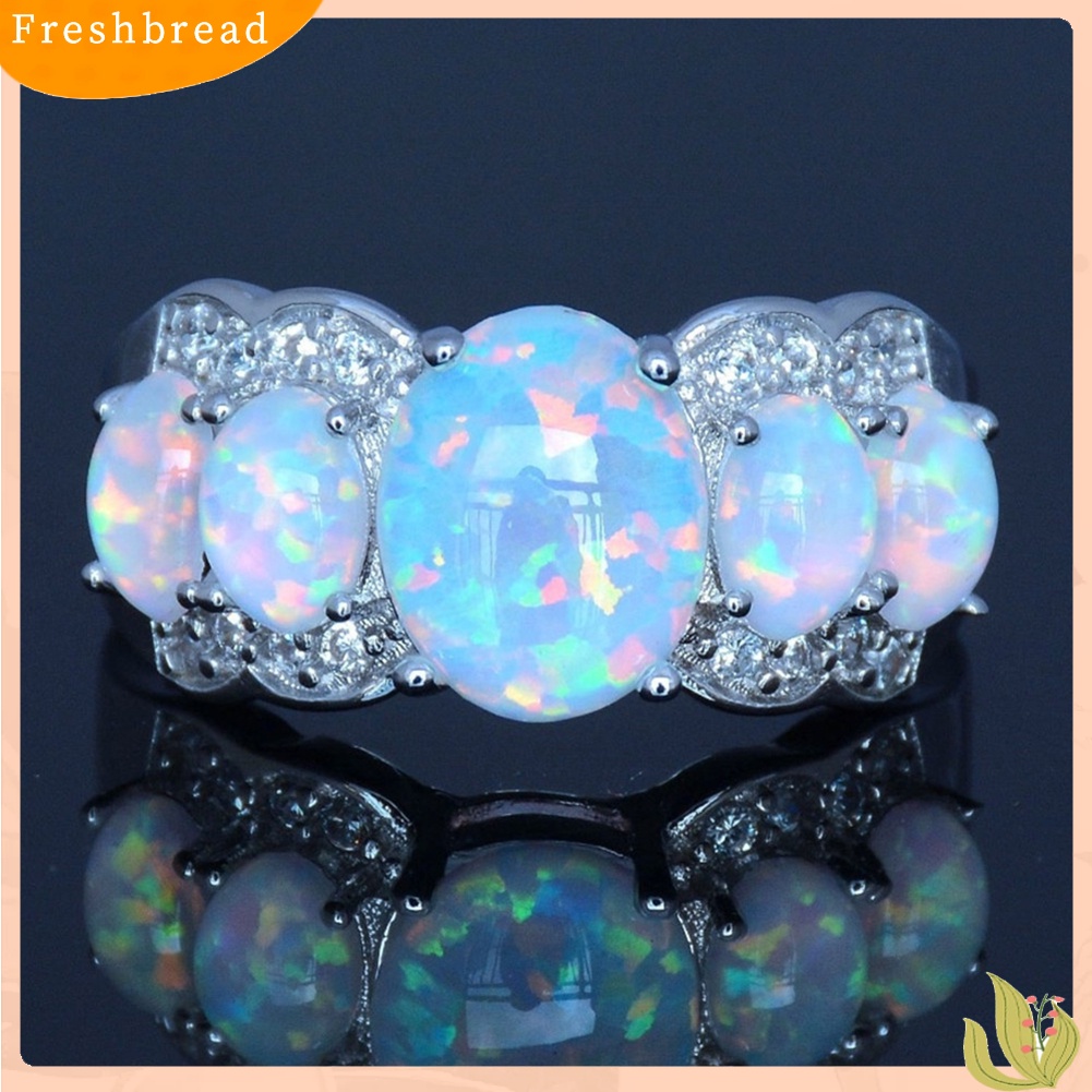 &lt; Freshbread &gt; Fashion Wanita Oval Faux Opal Cincin Pertunangan Pernikahan Band Pesta Perhiasan Hadiah