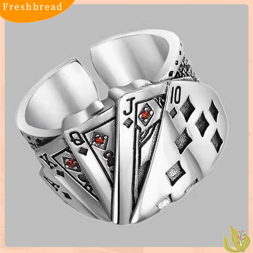 &lt; Freshbread &gt; Retro Unisex Cincin Bermain Kartu Adjustable Poker Ukiran Open Ring Perhiasan Untuk Pesta