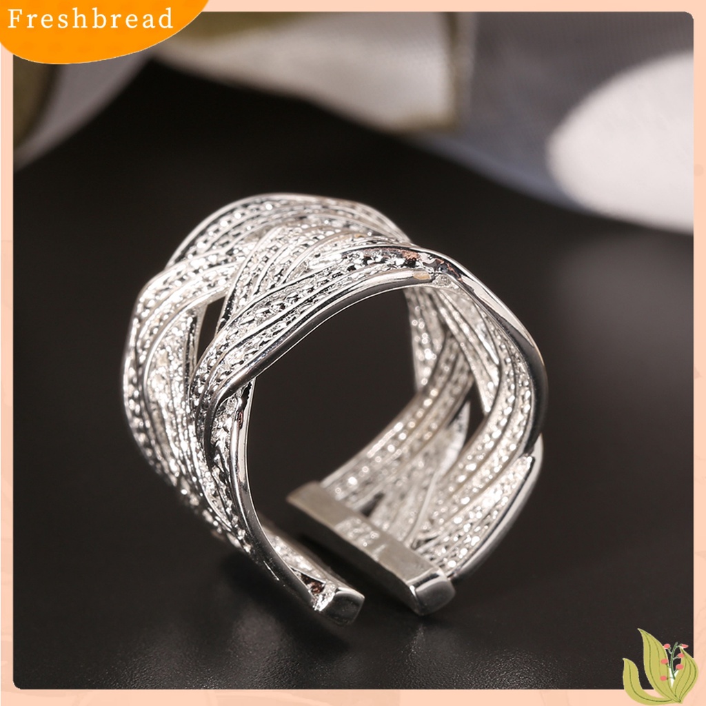&lt; Freshbread &gt; Wanita Fashion925Lapis Perak Gaya Etnik Pembukaan Claw Mesh Finger Ring Untuk Pesta Pernikahan