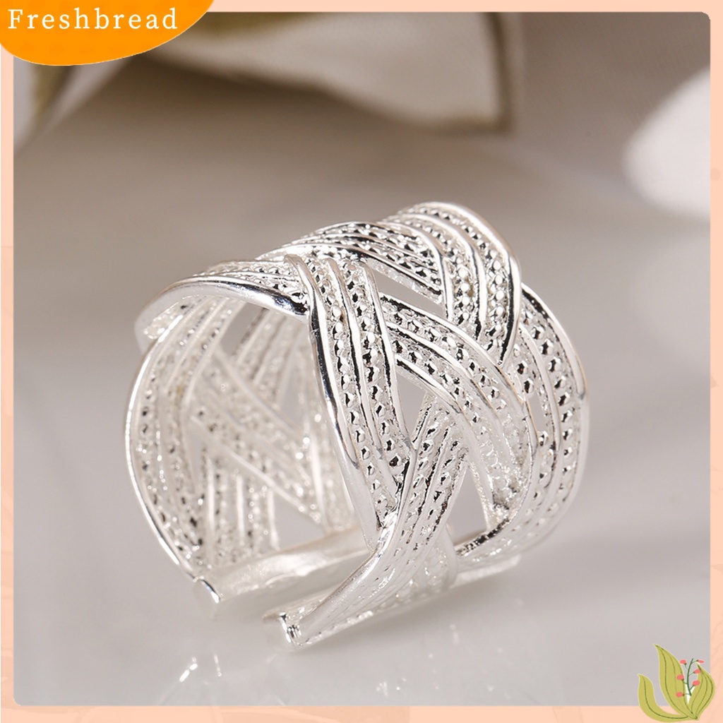 &lt; Freshbread &gt; Wanita Fashion925Lapis Perak Gaya Etnik Pembukaan Claw Mesh Finger Ring Untuk Pesta Pernikahan