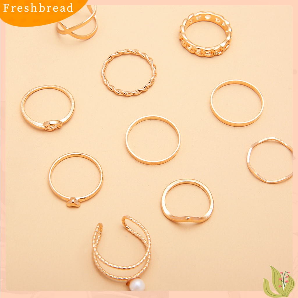 &lt; Freshbread &gt; 10Pcs Cincin Buku Jari Dapat Ditumpuk Tahan Lama Wanita Vintage Semua Pertandingan Jari Cincin Aksesoris Perhiasan