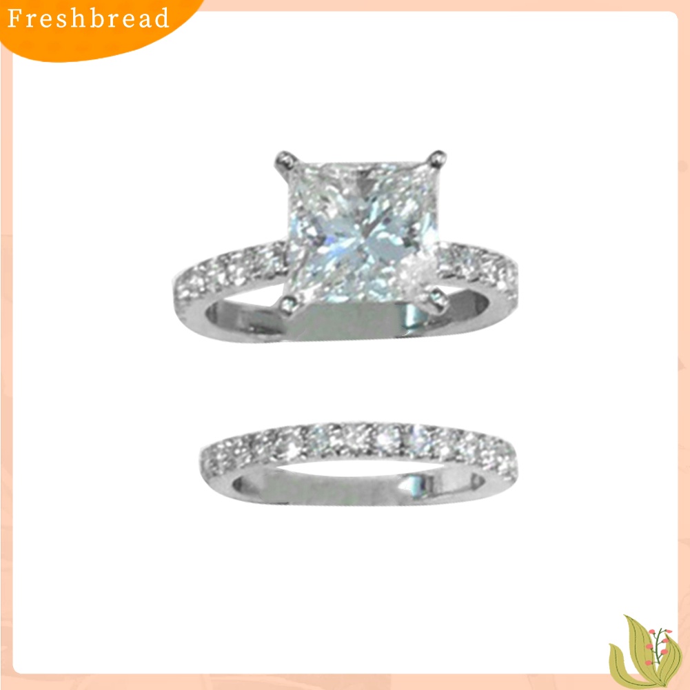 &lt; Freshbread &gt; 2Pcs/Set Cincin Susun Berlian Imitasi Persegi Pernikahan Pertunangan Wanita Jari Perhiasan