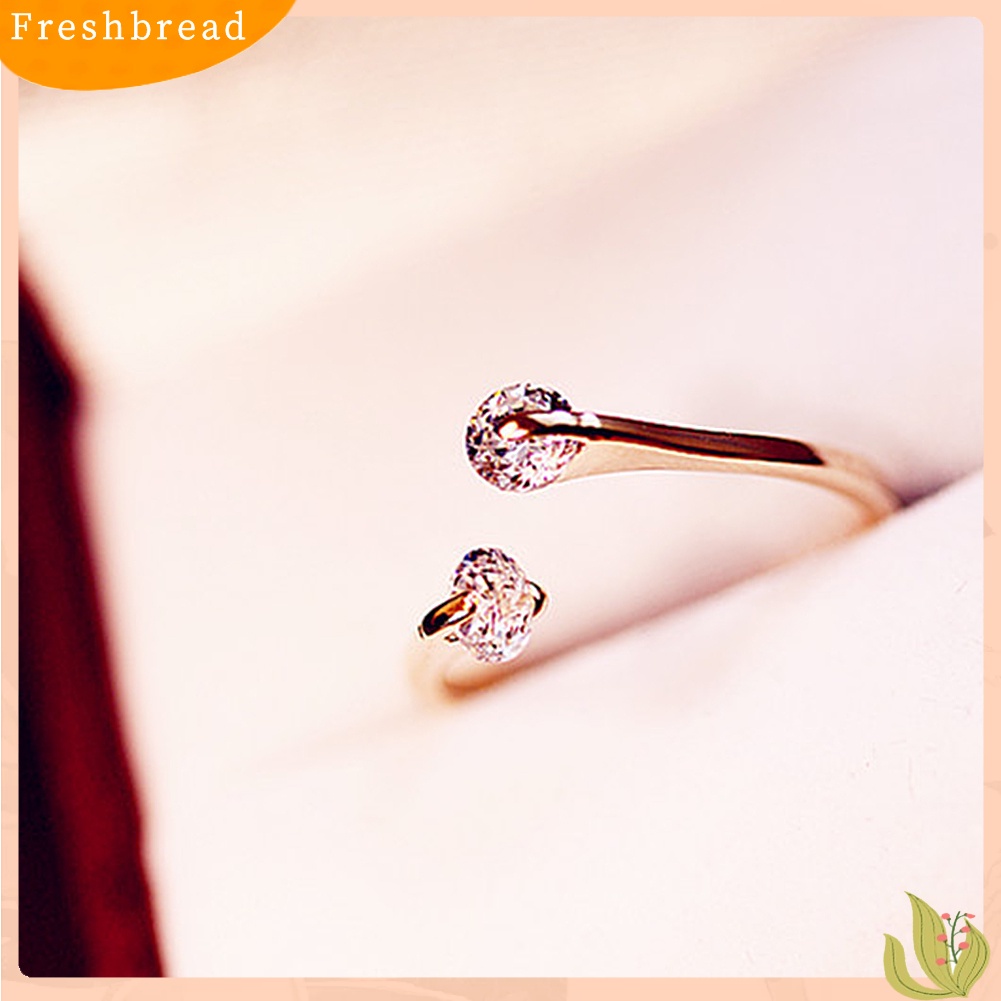 &lt; Freshbread &gt; Wanita Fashion Ganda Kubik Zirkon Bertatahkan Cincin Jari Terbuka Pesta Perhiasan Hadiah