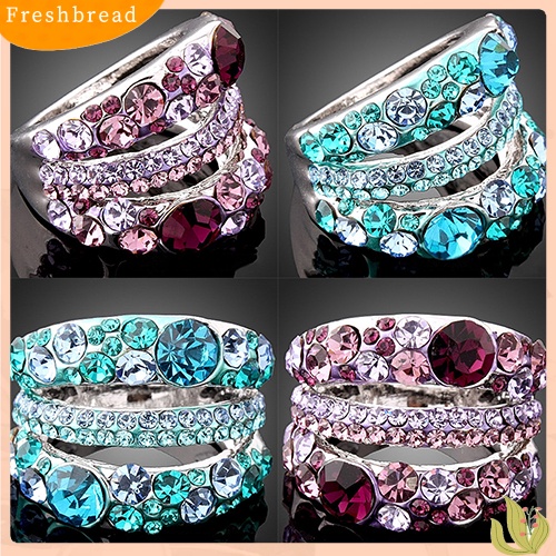 < Freshbread > Cincin Cubic Zirconia Wanita Paduan Band Berlian Imitasi Kristal Perhiasan Hadiah Mempesona