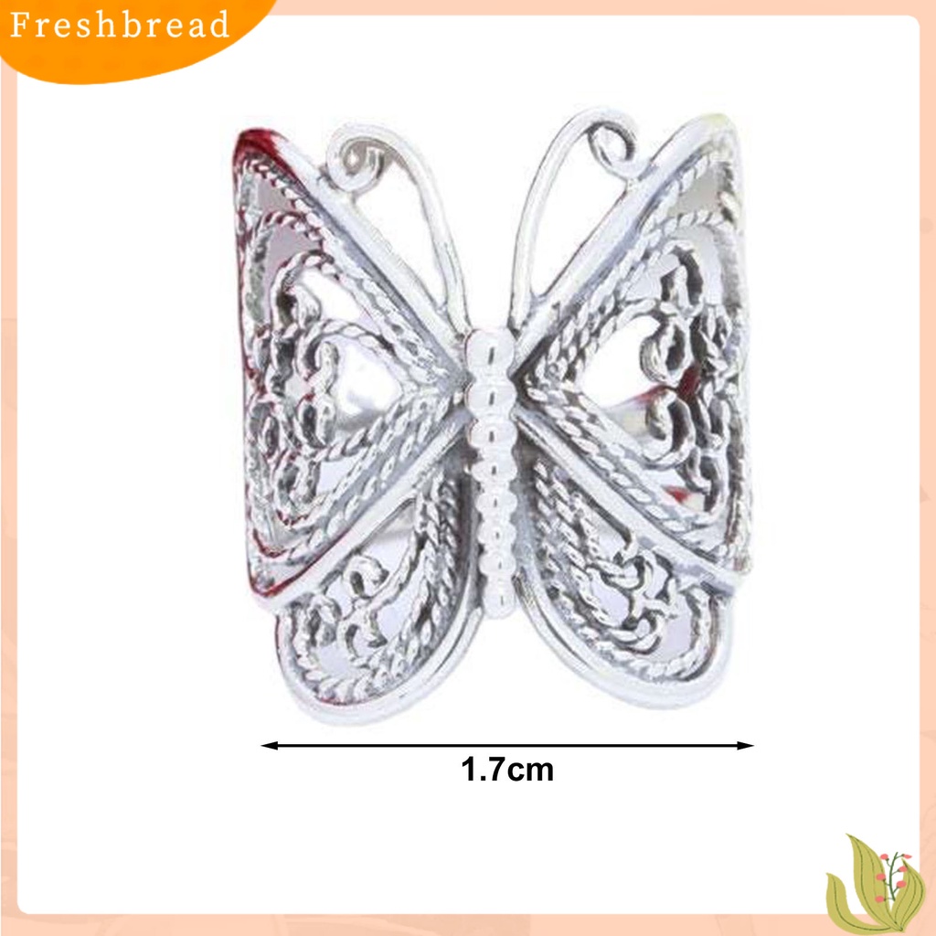 &lt; Freshbread &gt; Wanita Cincin Ukir Elegan Hypoallergenic Warna Emas Perak Retro Kupu-Kupu Jari Cincin Perhiasan Fashion