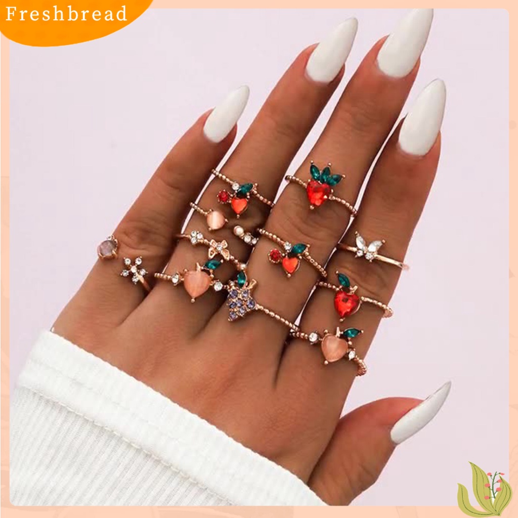 &lt; Freshbread &gt; 11 Pcs Knuckle Rings Buah Berlian Imitasi Wanita Indah Electroplating Finger Rings Perhiasan Aksesoris