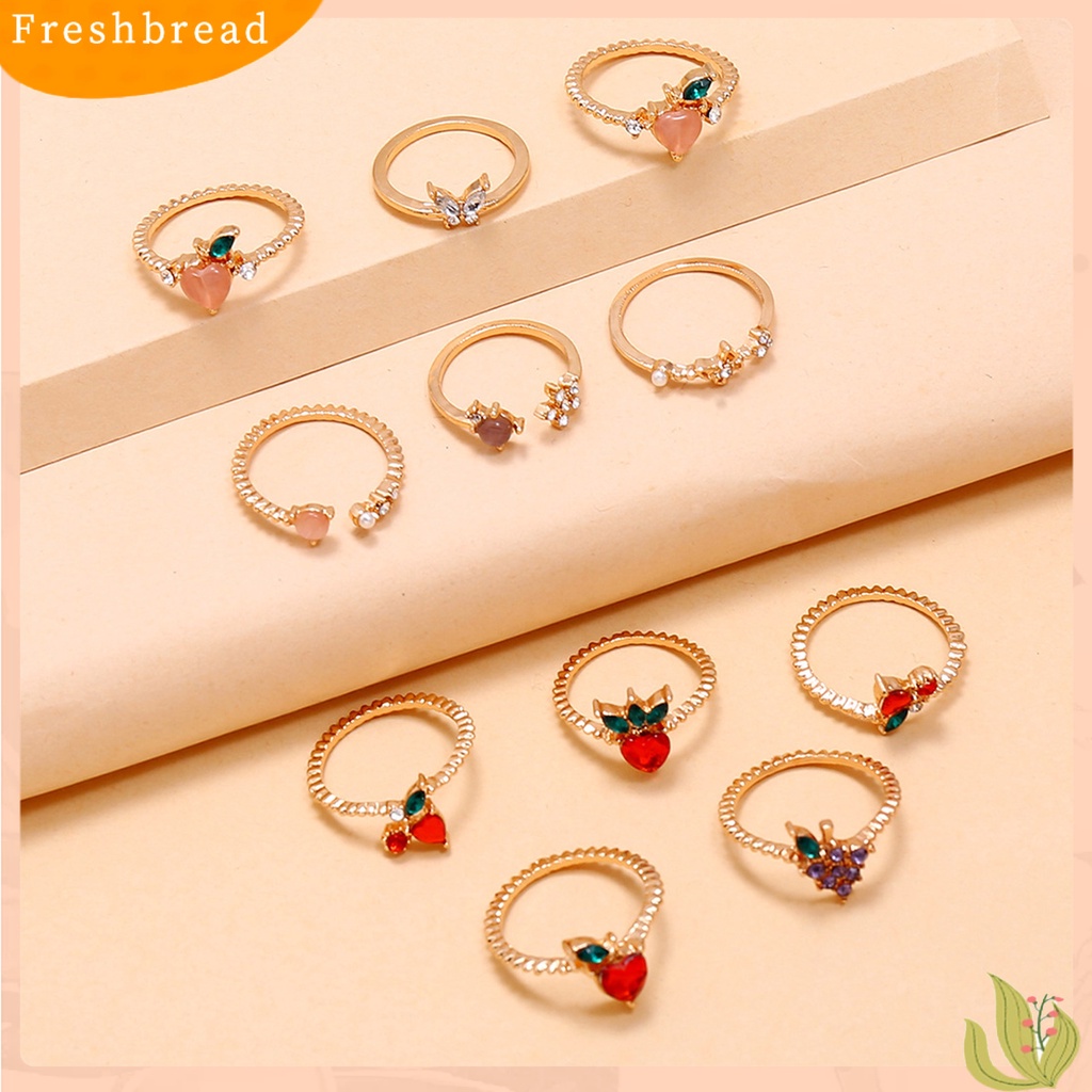 &lt; Freshbread &gt; 11 Pcs Knuckle Rings Buah Berlian Imitasi Wanita Indah Electroplating Finger Rings Perhiasan Aksesoris