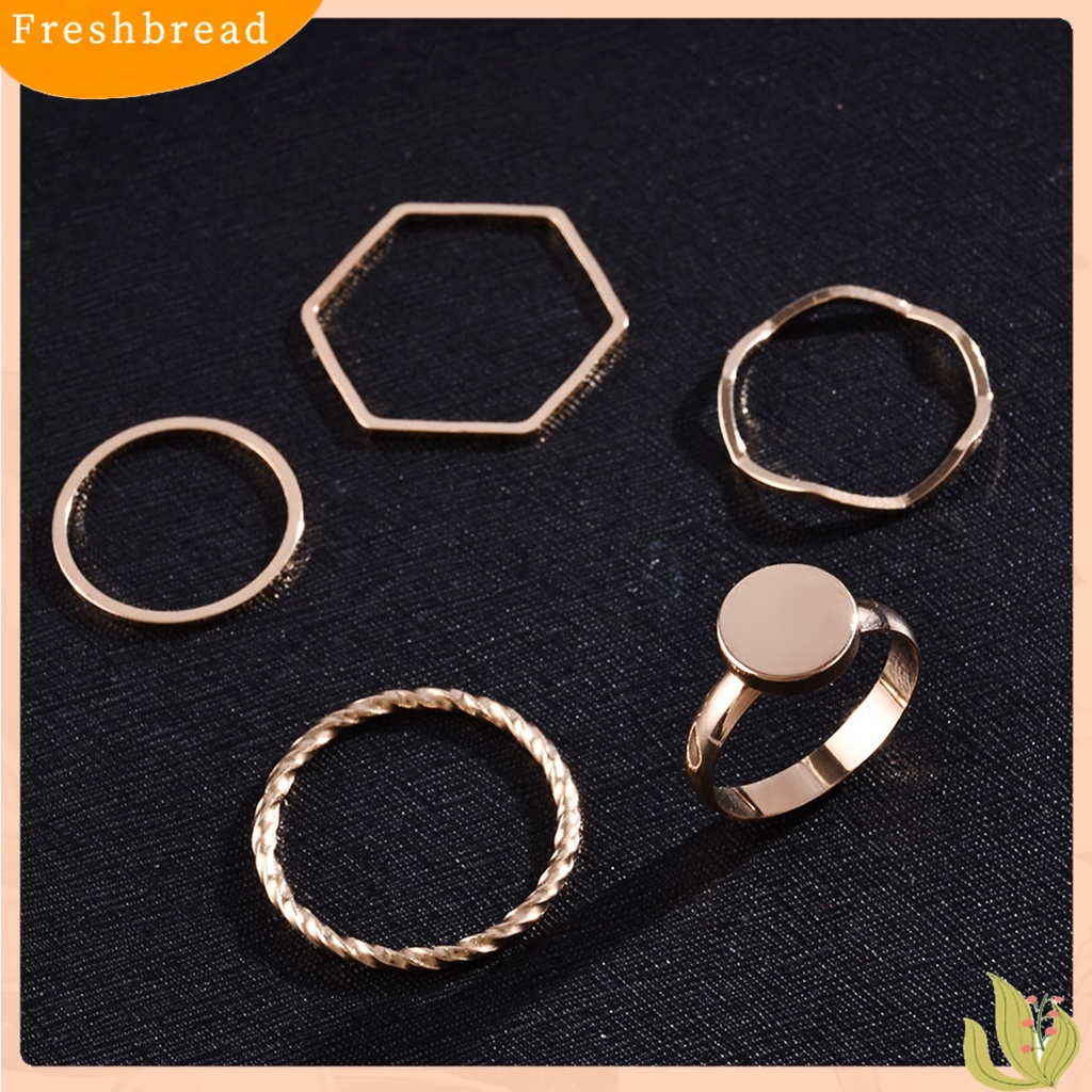 &lt; Freshbread &gt; 5Pcs/Set Cincin Shiny Pengerjaan Halus Alloy Golden Thin Women Finger Ring Untuk Hadiah