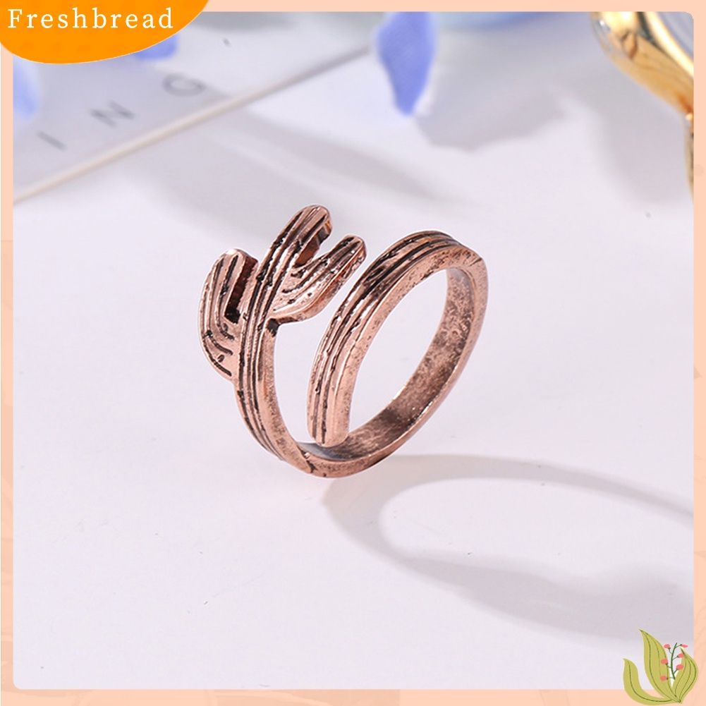 &lt; Freshbread &gt; Wanita Pesta Perhiasan Dekorasi Motif Kaktus Vintage Jari Manset Terbuka Cincin Band