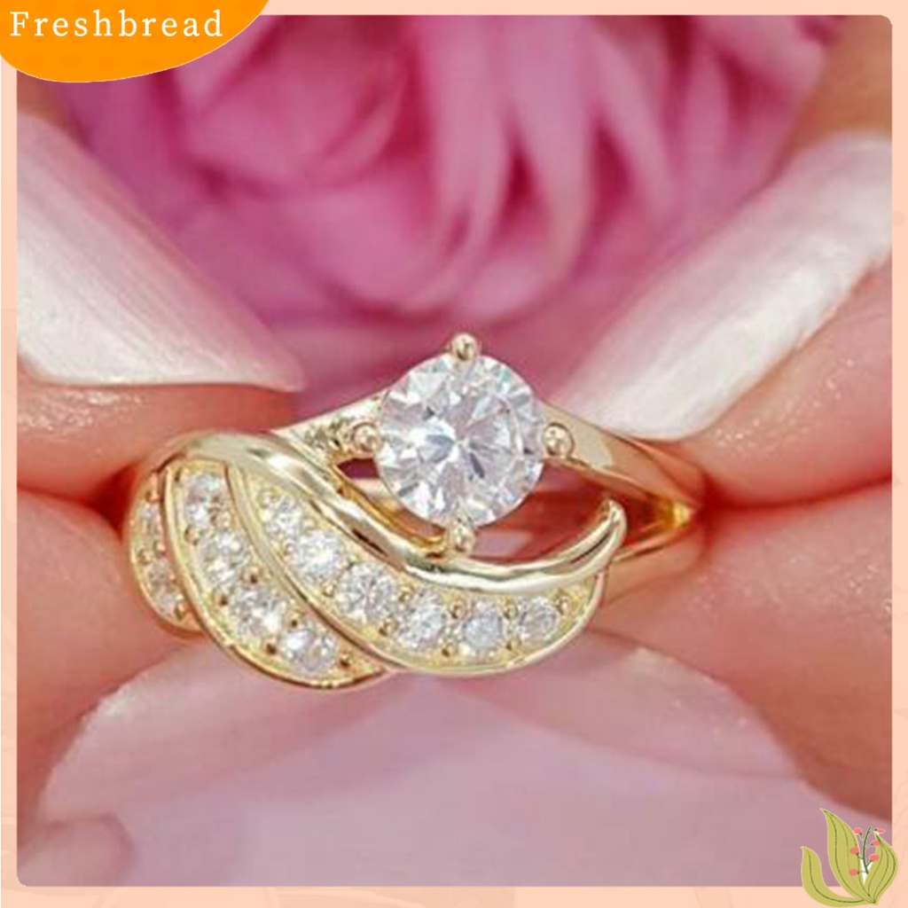 &lt; Freshbread &gt; Wanita Cincin Cubic Zirconic Hias Bulat Alloy Bentuk Sayap Malaikat Cincin Kawin Cincin Lamaran