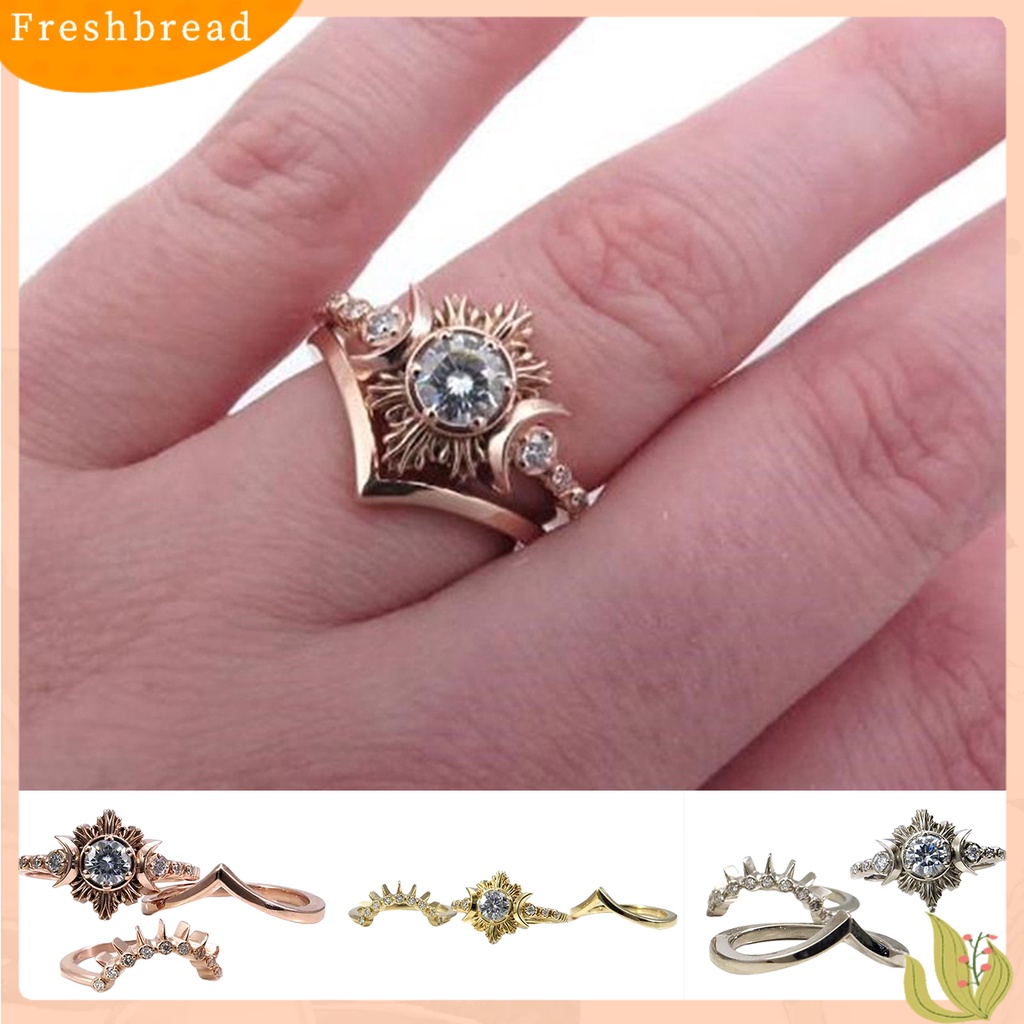 &lt; Freshbread &gt; 3Pcs Cincin Wanita Bulan Matahari Stackable Perhiasan Bohemian Tahan Lama Finger Rings Untuk Pacaran