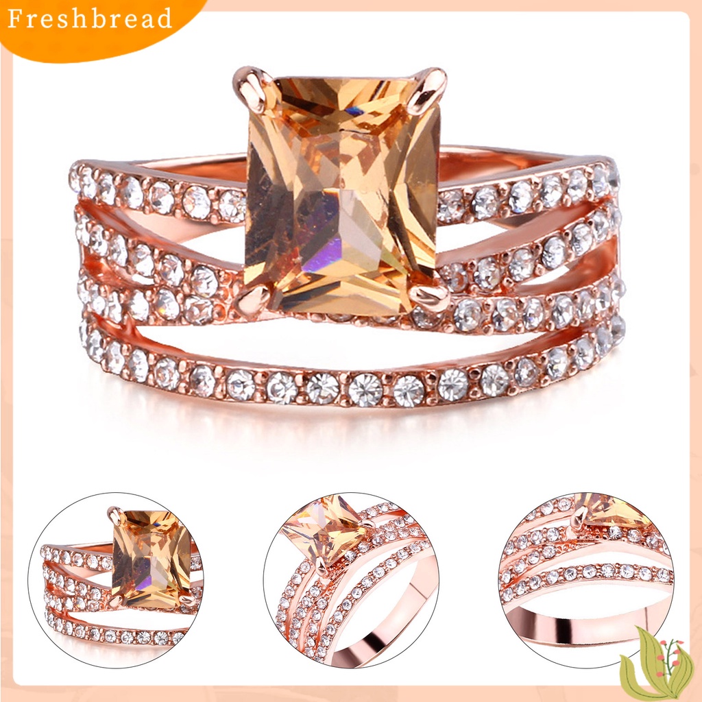 &lt; Freshbread &gt; Wanita Cincin Multilayer Perhiasan Persegi Berkilau Fashion Penampilan Cincin Jari Untuk Pernikahan