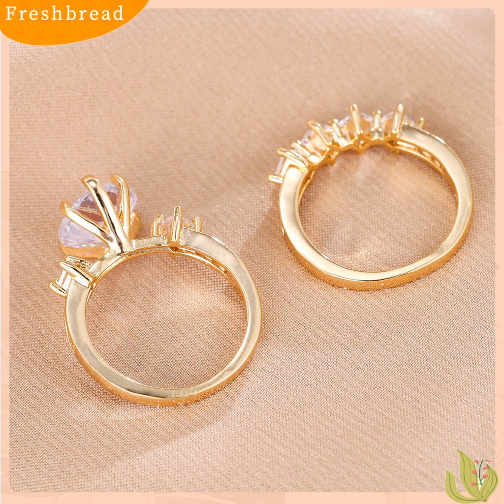 &lt; Freshbread &gt; 2pcs/Set Lady Set Cincin Bentuk Hati Geometris Dipoles Mengkilap Cubic Zirconia Indah Jari Dekorasi Mewah Romantis Cinta Buku Jari Cincin Set Perhiasan