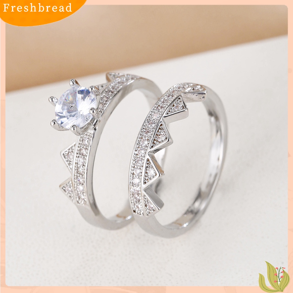 &lt; Freshbread &gt; 2Pcs/Set Wanita Cincin 2in1 Dilepas Mungil Hadiah Berlian Imitasi Bertatahkan Mahkota Pria Jari Cincin Perhiasan Fashion