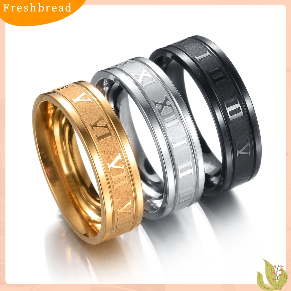 &lt; Freshbread &gt; Lebar Angka Romawi Pria Cincin Stainless Steel Sederhana Halus Jari Cincin Perhiasan Fashion