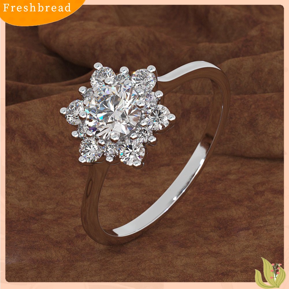 &lt; Freshbread &gt; Fashion Wanita Snowflake Bunga Cubic Zirconia Disepuh Mengusulkan Jari Cincin Perhiasan