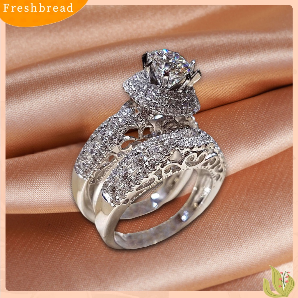 &lt; Freshbread &gt; 1pasang Cincin Couple Shiny Cubic Zirconia Jewelry Electroplated Cincin Indah Untuk Pernikahan