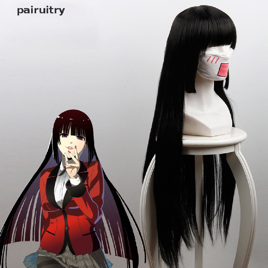Prt Anime Karakter Kartun Jabami Yumeko Hitam Wig Lurus Panjang Cosplay Pesta PRT