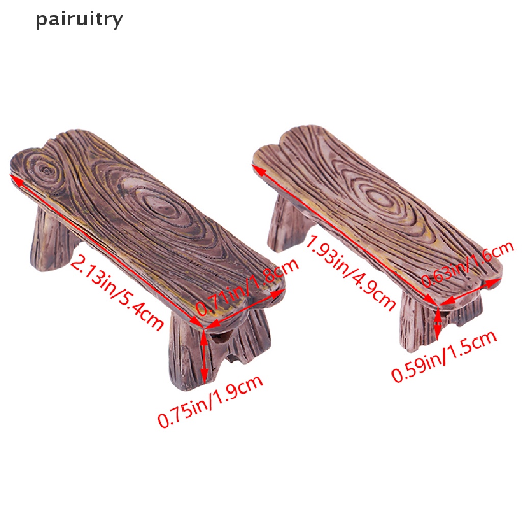 Prt 2PCs Patung Ornamen Rumah Bangku Kayu Mini DIY Dekorasi Aquarium/Rumah Boneka PRT