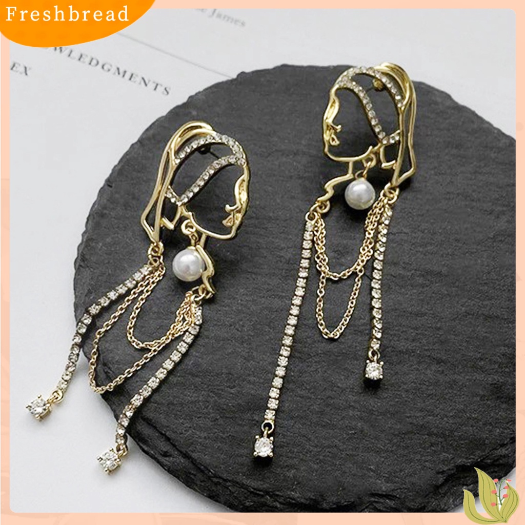 &lt; Freshbread &gt; 1pasang Anting Lady Mutiara Imitasi Abstrak Rumbai Gadis Potret Kepribadian Indah Drop Earrings Untuk Hadiah