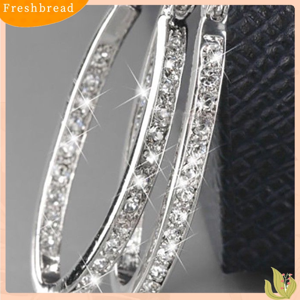 < Freshbread > Mempesona Wanita Berlian Imitasi Bertatahkan Lingkaran Besar Anting Hoop Pesta Perjamuan Perhiasan