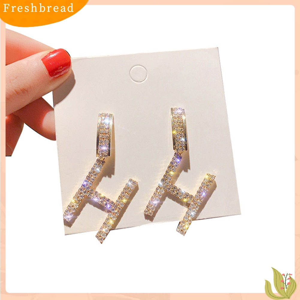 &lt; Freshbread &gt; Fashion Wanita Berlian Imitasi Huruf H R Menjuntai Ear Drop Earrings Pesta Perhiasan Hadiah