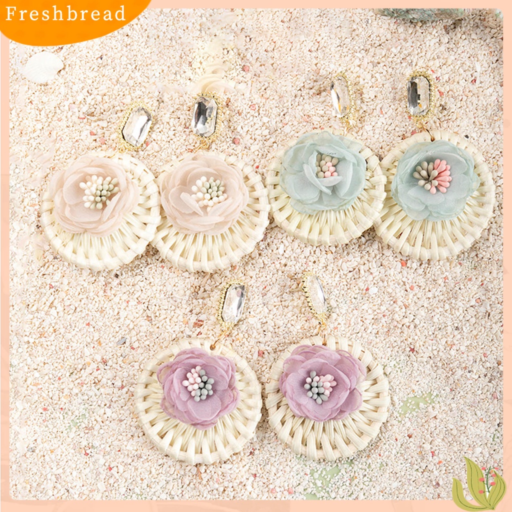 &lt; Freshbread &gt; 1pasang Drop Earrings Bunga Bulat Rotan Bersinar Berlian Imitasi Stud Earrings Perhiasan Hadiah