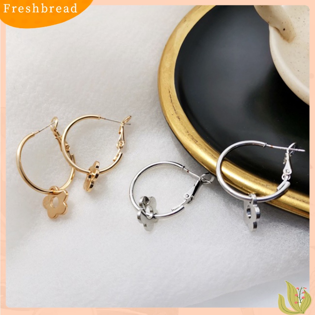 &lt; Freshbread &gt; 1pasang Anting Logam Anting Romantis Ornamen Alloy Bunga Anting Hoop Bulat Untuk Liburan