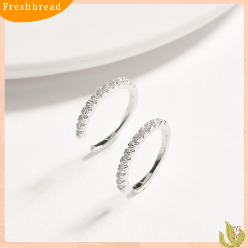 &lt; Freshbread &gt; 1pasang Anting SILVERHOO Bentuk Bulat Aksesoris Telinga Sederhana Pembukaan Lingkaran Cubic Zirconia Earrings Untuk Teman