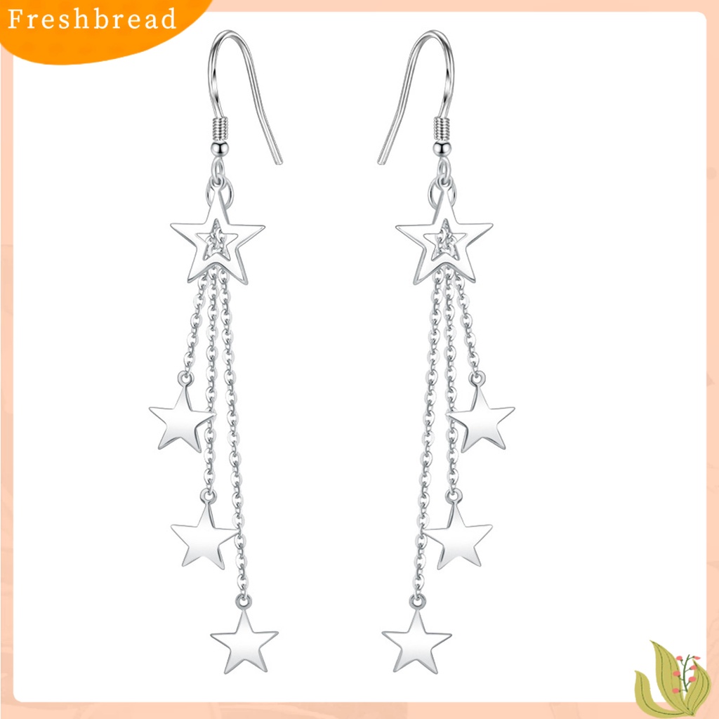 &lt; Freshbread &gt; Woman Glittering Star Mid-length Rumbai Kait Anting Perhiasan Aksesoris Hadiah
