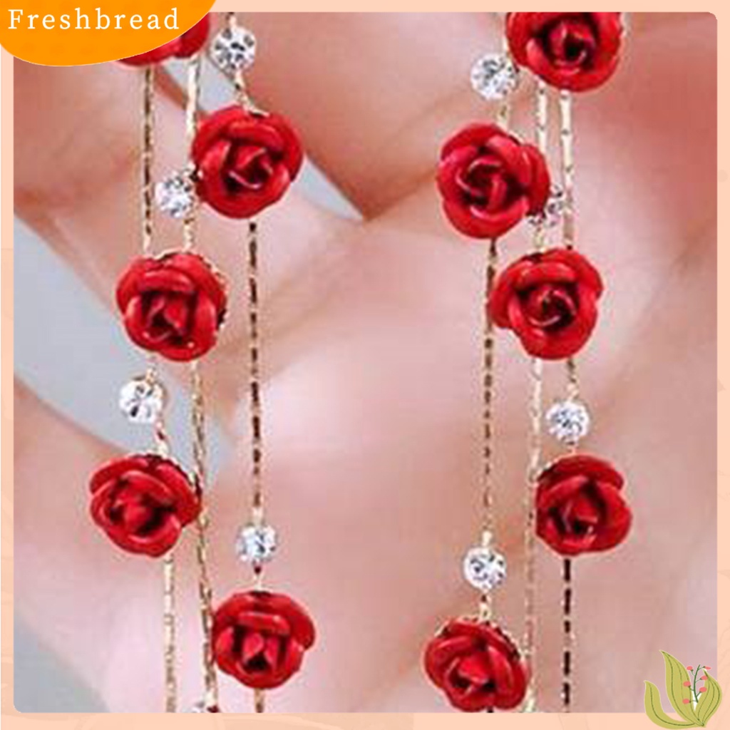 < Freshbread > 1pasang Anting Wanita Bentuk Mawar Rumbai Manis Berlian Imitasi Menjuntai Anting Untuk Hadiah