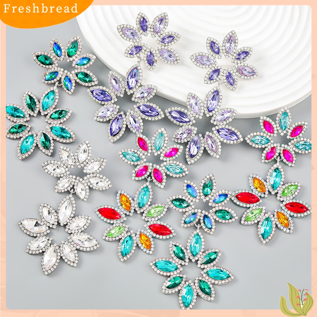 &lt; Freshbread &gt; 1pasang Anting Pejantan Multi-Lapisan Berlebihan Mewah Berwarna Berlian Imitasi Salix Daun Bunga Menjuntai Anting-Anting Perhiasan Fashion