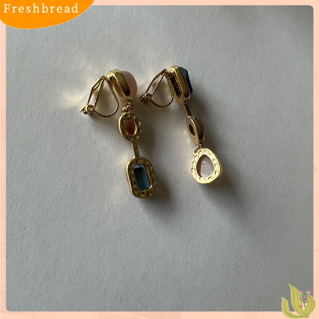 &lt; Freshbread &gt; 1pasang Anting Menjuntai Medieval Asimetris Elegan Warna Kontras Batu Alam Drop Earrings Aksesoris Perhiasan