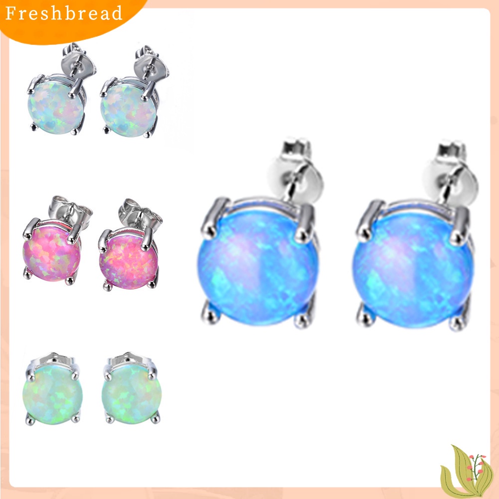 &lt; Freshbread &gt; Fashion Wanita Empat Cakar Bulat Imitasi Opal Hias Telinga Stud Anting Perhiasan Hadiah