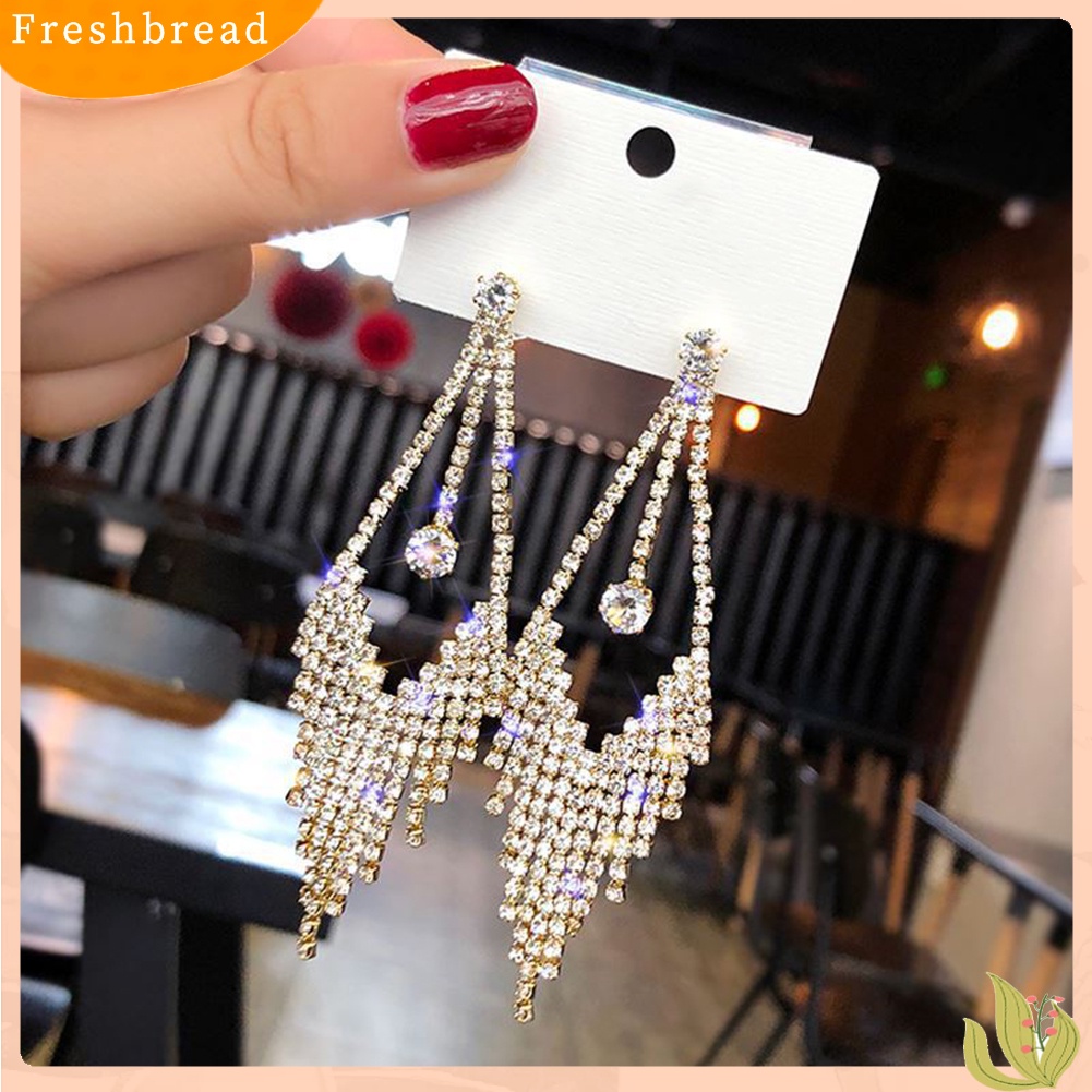 < Freshbread > Mewah Geometris Rumbai Berlian Imitasi Menjuntai Panjang Wanita Stud Earrings Perhiasan Hadiah