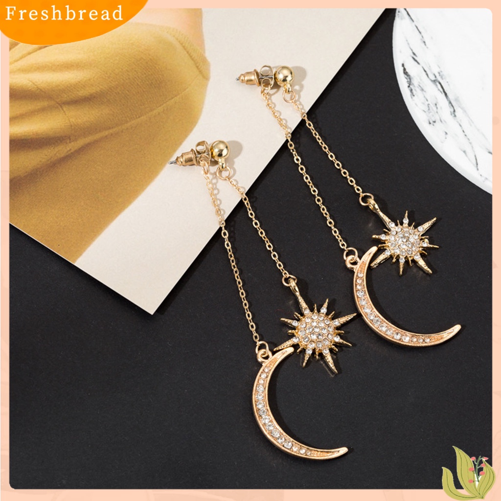 &lt; Freshbread &gt; 1pasang Anting Menjuntai Bulan Bintang Perhiasan Berlian Imitasi Berkilau Electroplating Stud Earrings Untuk Pakaian Sehari-Hari