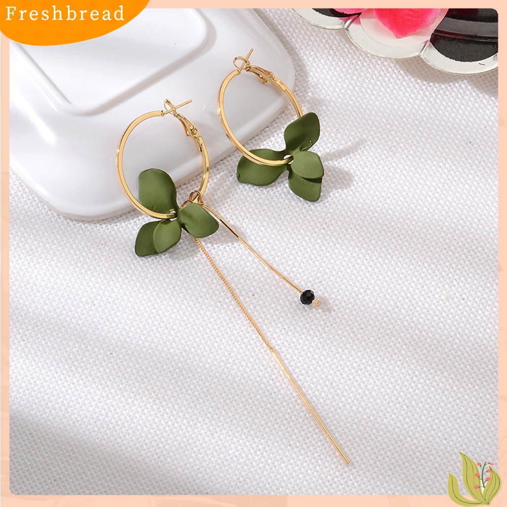 &lt; Freshbread &gt; Fashion Wanita Bunga Daun Asimetris Lingkaran Rantai Panjang Rumbai Hoop Earrings