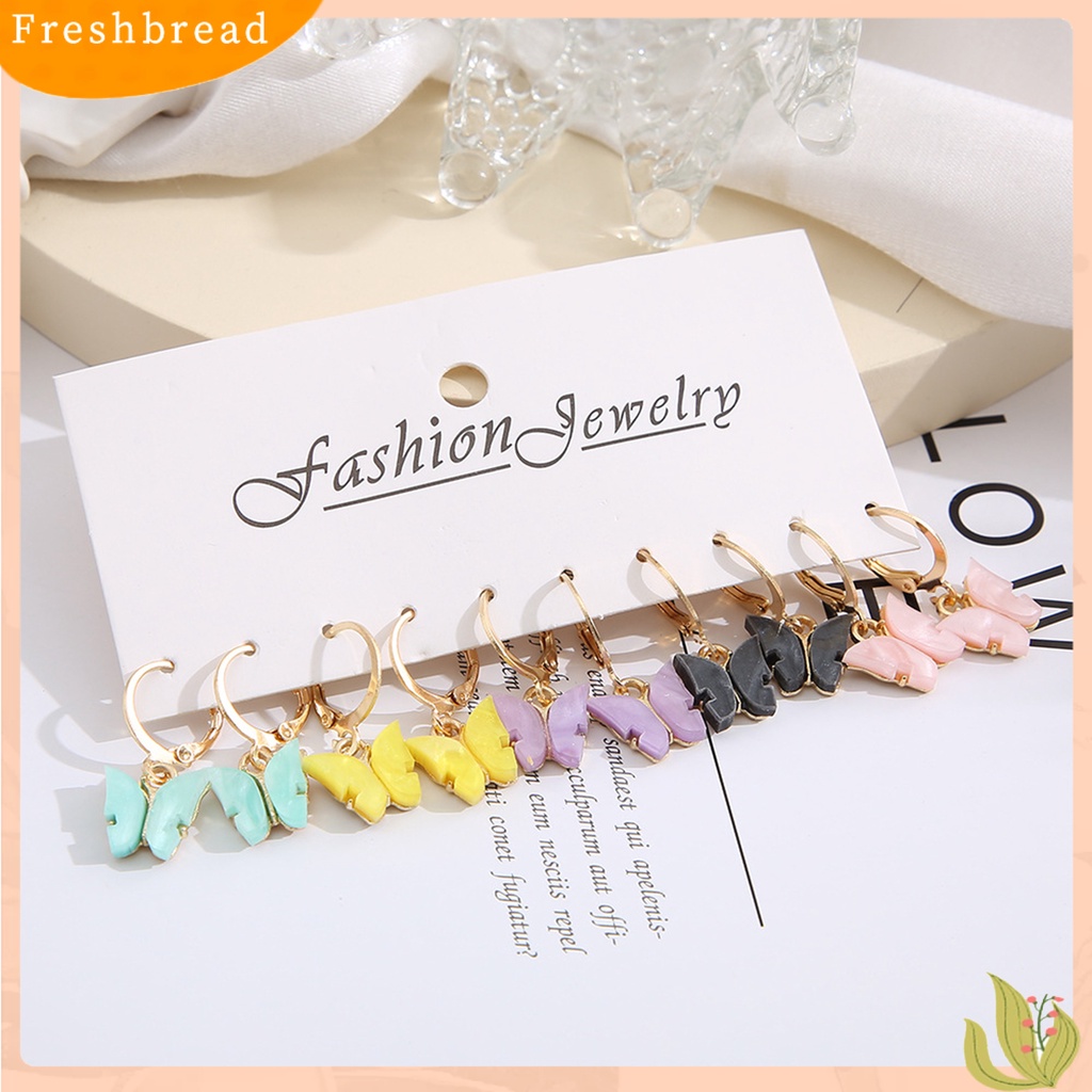 &lt; Freshbread &gt; 5pasang Anting Menjuntai Warna-Warni Retro Geometris Electroplating All-match Hias Hadiah Wanita Akrilik Butterfly Drop Earrings Fashion Perhiasan Untuk Pacaran