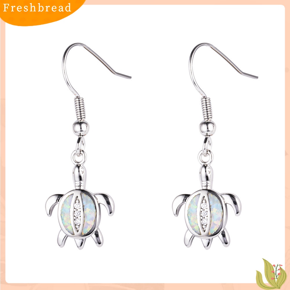 &lt; Freshbread &gt; Lucu Wanita Faux Opal Berlian Imitasi Hias Turtle Menjuntai Kait Anting Perhiasan Hadiah