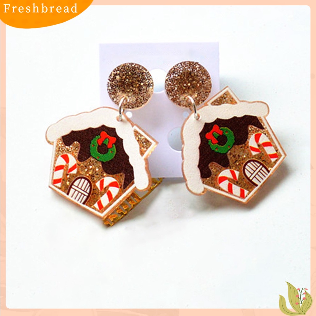 &lt; Freshbread &gt; 1pasang Anting Natal Motif Rumah Glitter Wanita Semua Pertandingan Cangkir Snowman Stud Earrings Untuk Pesta