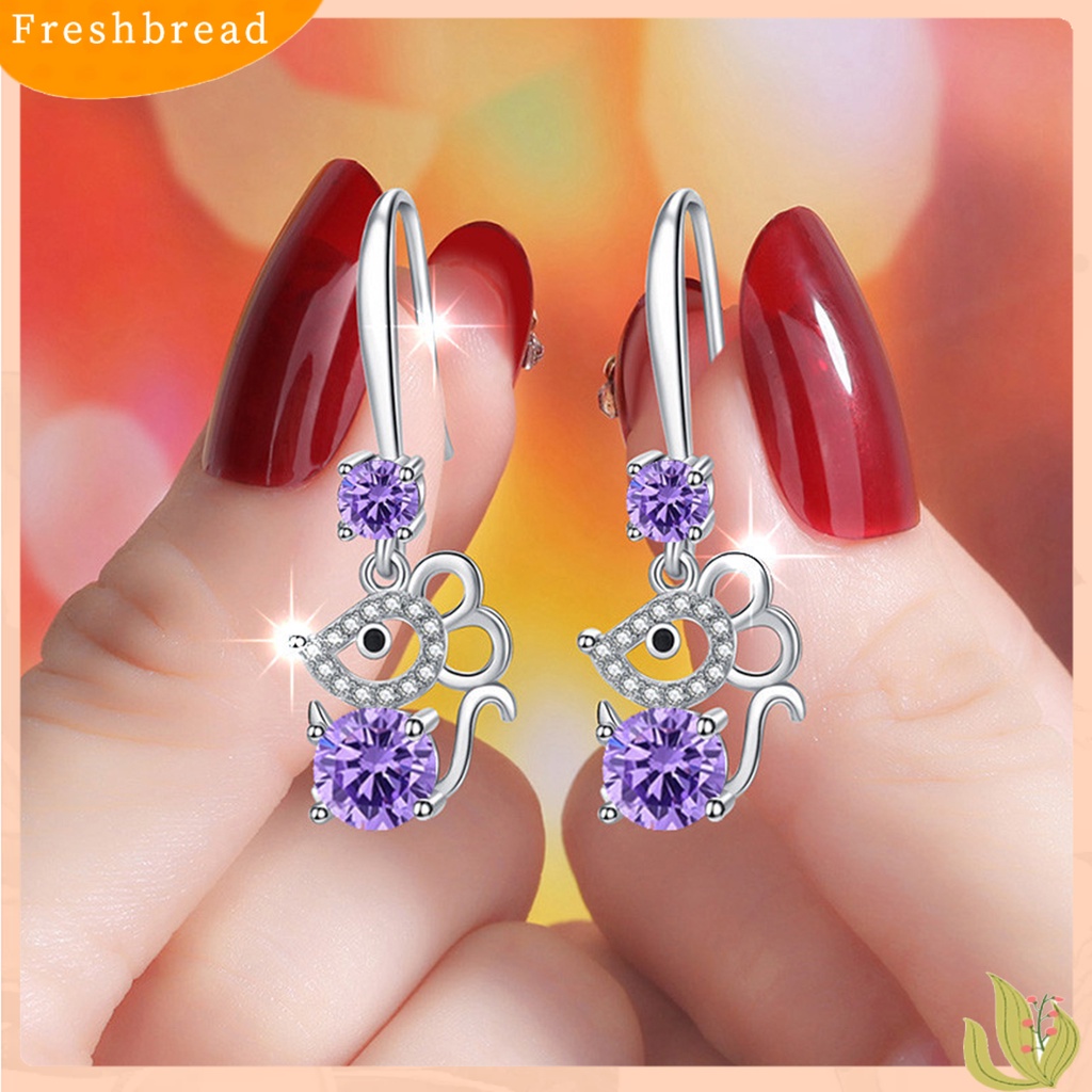 < Freshbread > Wanita Bergaya Berlian Imitasi Bentuk Tikus Alloy Anti-Alergi Kait Anting Eardrop