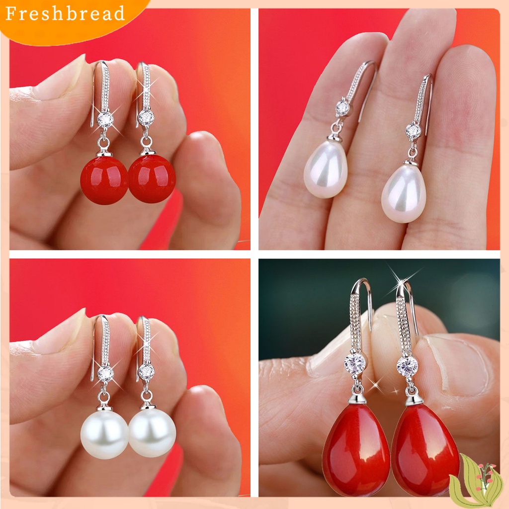 &lt; Freshbread &gt; 1pasang Anting Wanita Mutiara Imitasi Berlian Imitasi Mengkilap Pengerjaan Yang Baik Drop Earrings Untuk Perjamuan