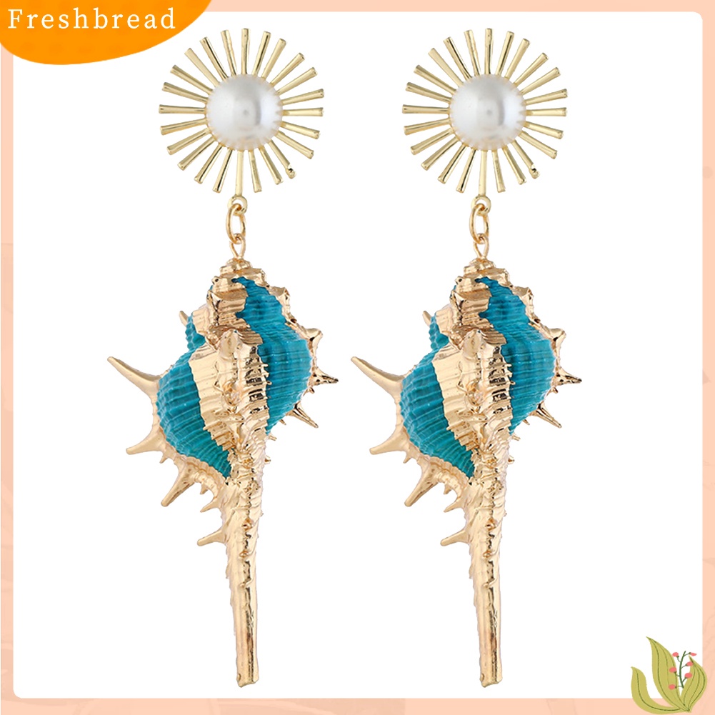 &lt; Freshbread &gt; Bohemian Pantai Wanita Mutiara Imitasi Hias Keong Liontin Statement Stud Earrings