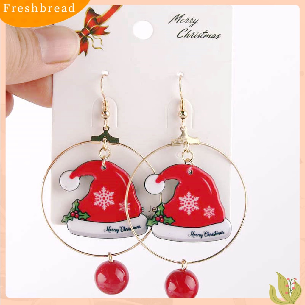 &lt; Freshbread &gt; 1pasang Anting Hoop Motif Bunga Mata-catching Simplicity Alloy Anting Snowman Tema Natal Untuk Anak Perempuan