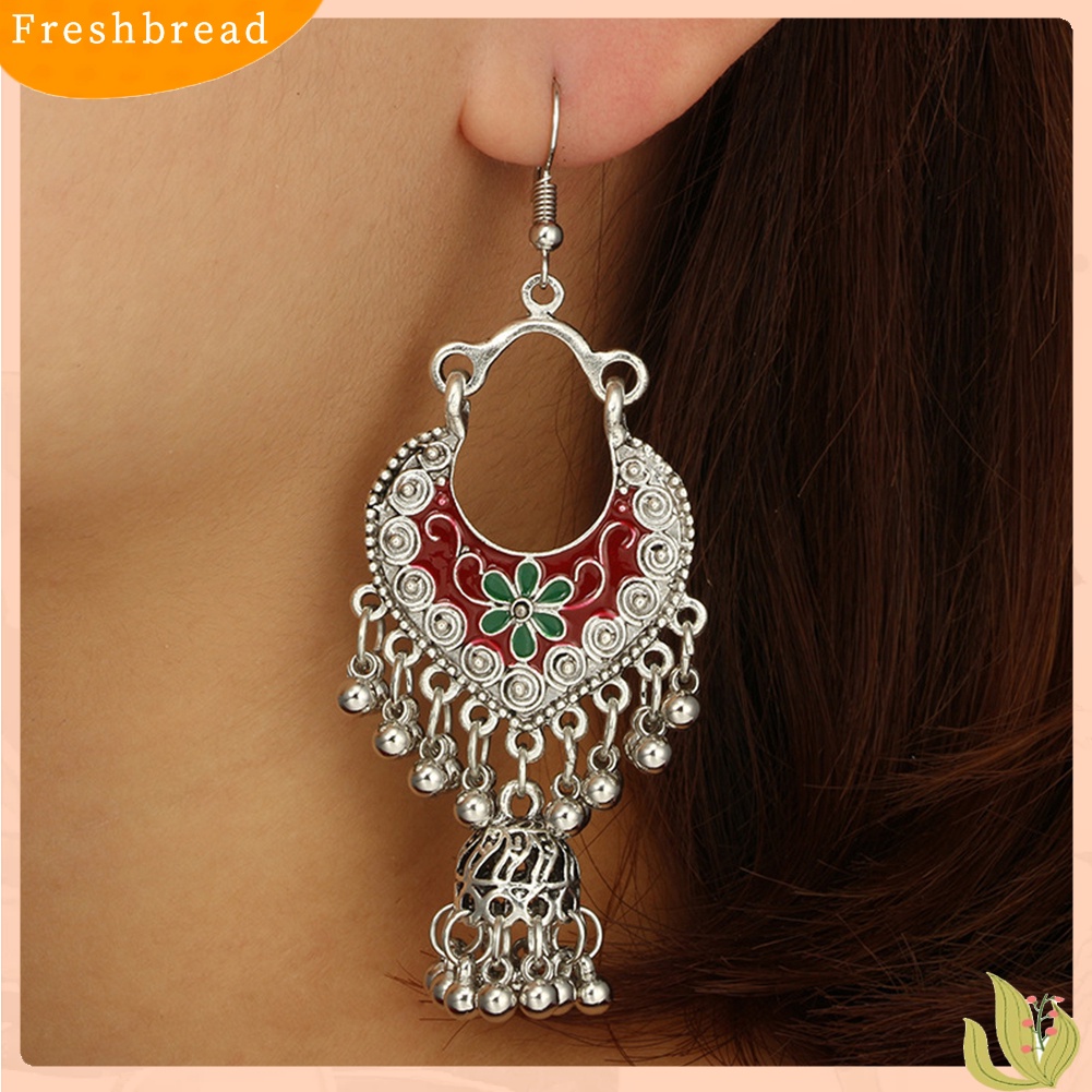 &lt; Freshbread &gt; Bohemian Wanita Bunga Lonceng Rumbai Enamel Kait Anting Pesta Perjamuan Perhiasan