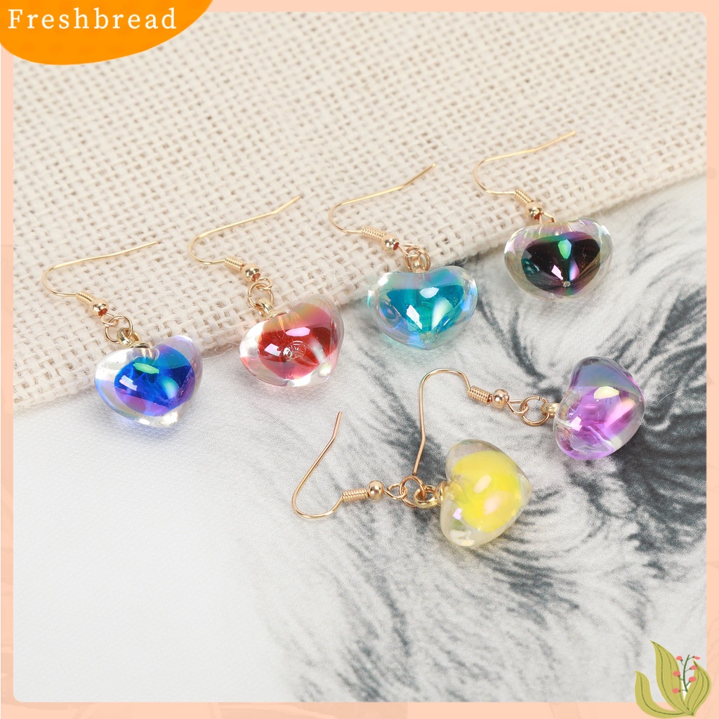 &lt; Freshbread &gt; 1pasang Anting Wanita Indah Pengerjaan Halus Eye-catching Electroplating Nyaman Dipakai Berdandan Tahan Luntur Wanita Akrilik Jantung Kait Drop Earrings