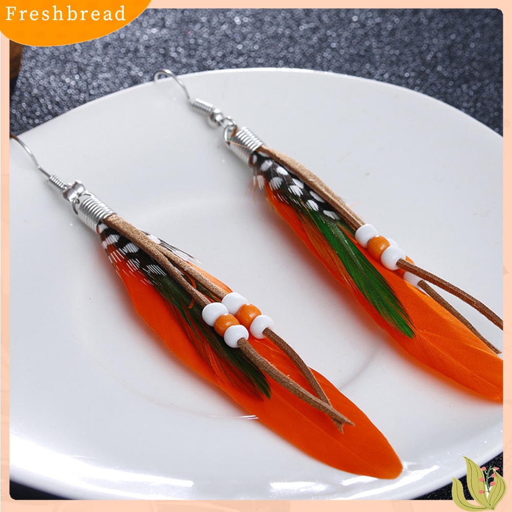 &lt; Freshbread &gt; Bohemian Wanita India Manik-Manik Bulu Rumbai Menjuntai Kait Anting Perhiasan Hadiah