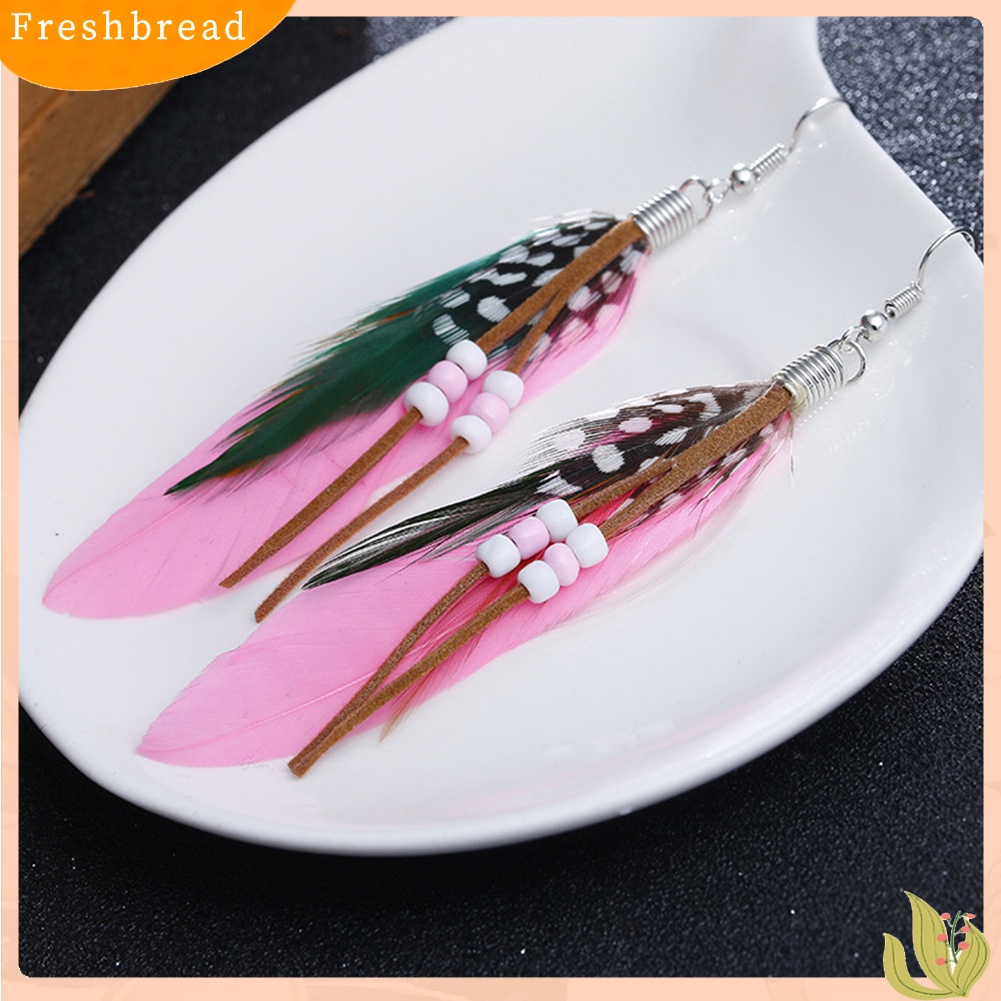 &lt; Freshbread &gt; Bohemian Wanita India Manik-Manik Bulu Rumbai Menjuntai Kait Anting Perhiasan Hadiah