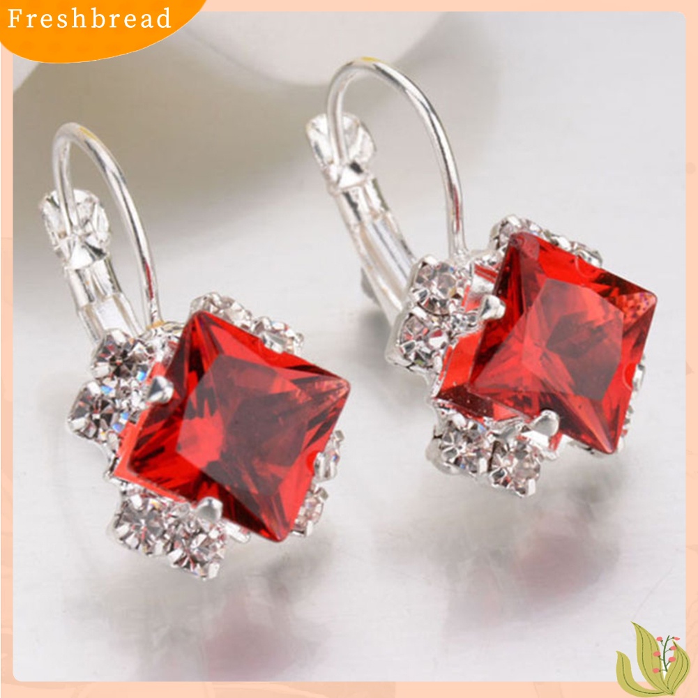< Freshbread > Wanita Fashion Berlian Imitasi Mengkilap Leverback Anting Pertunangan Pernikahan Perhiasan